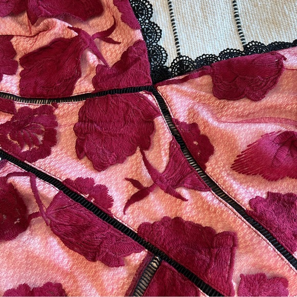 Lulus Alluring Dream Burgundy Floral Mesh Lace Trumpet Dress - Size M - Picture 6 of 6